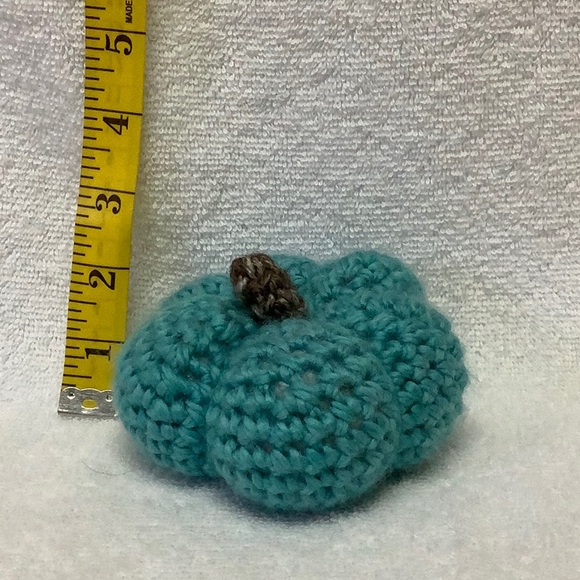 3 Crocheted handmade pumpkins teal & orange - Picture 3 of 4